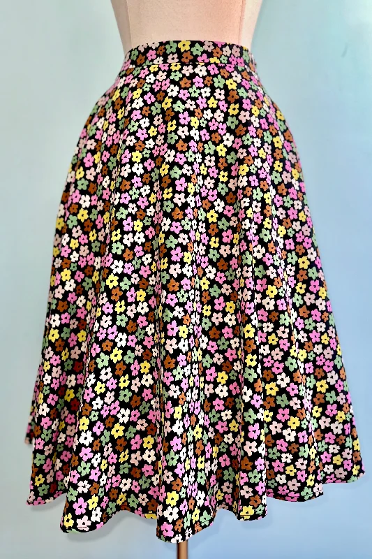 Magenta and Green Daisy Print Full Skirt by Tulip B.