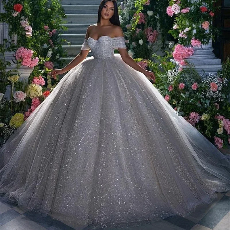 Luxury Sweetheart Ball Gown Quinceanera Dress Shiny Tulle Off Shoulder Beach Princess vestidos quinceañera 2024 modernos Party ف