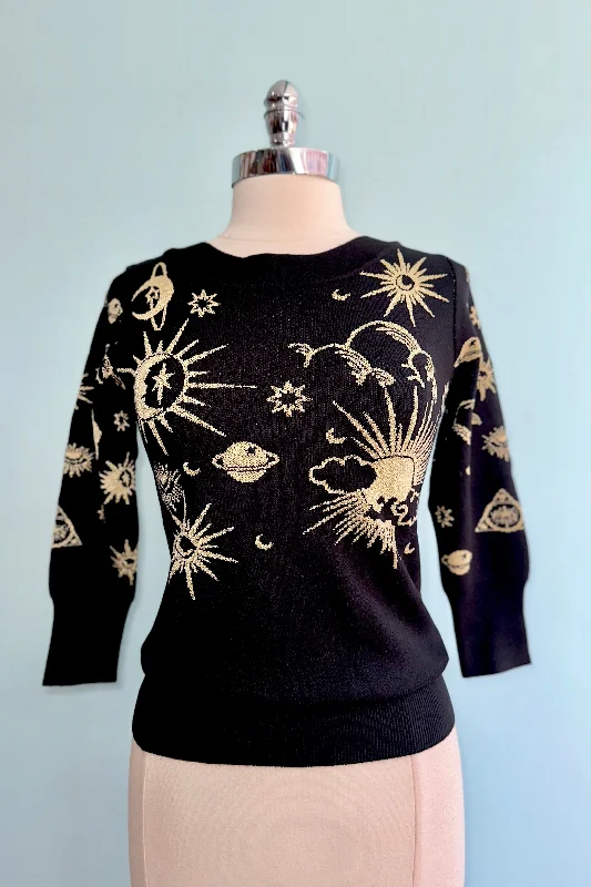 Black and Gold Celestial Pullover Sweater