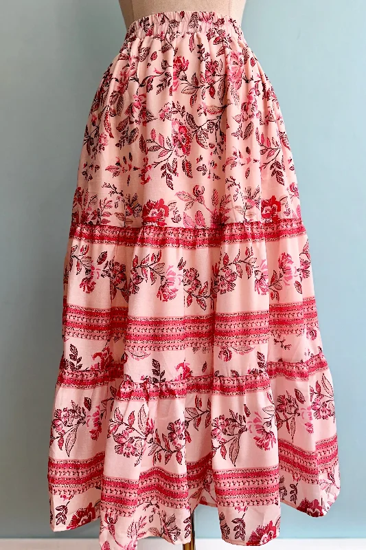 Peach Floral Midi Skirt