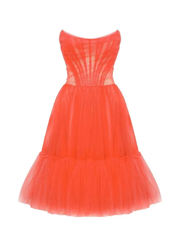 A-Line Homecoming Dresses Corsets Dress Party Wear Knee Length Sleeveless Strapless Tulle with Pleats