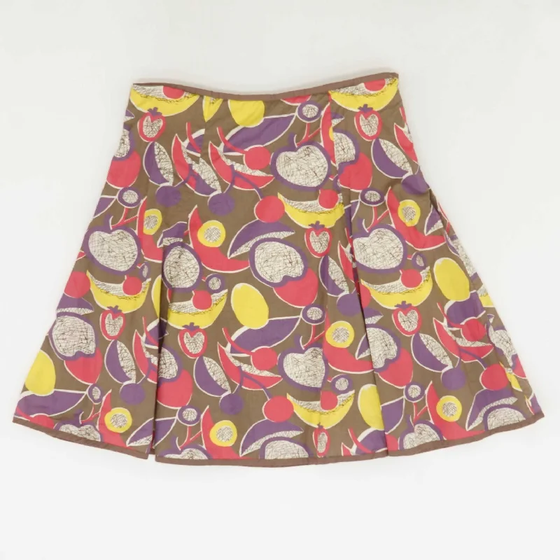 Brown Fruit Midi Skirt