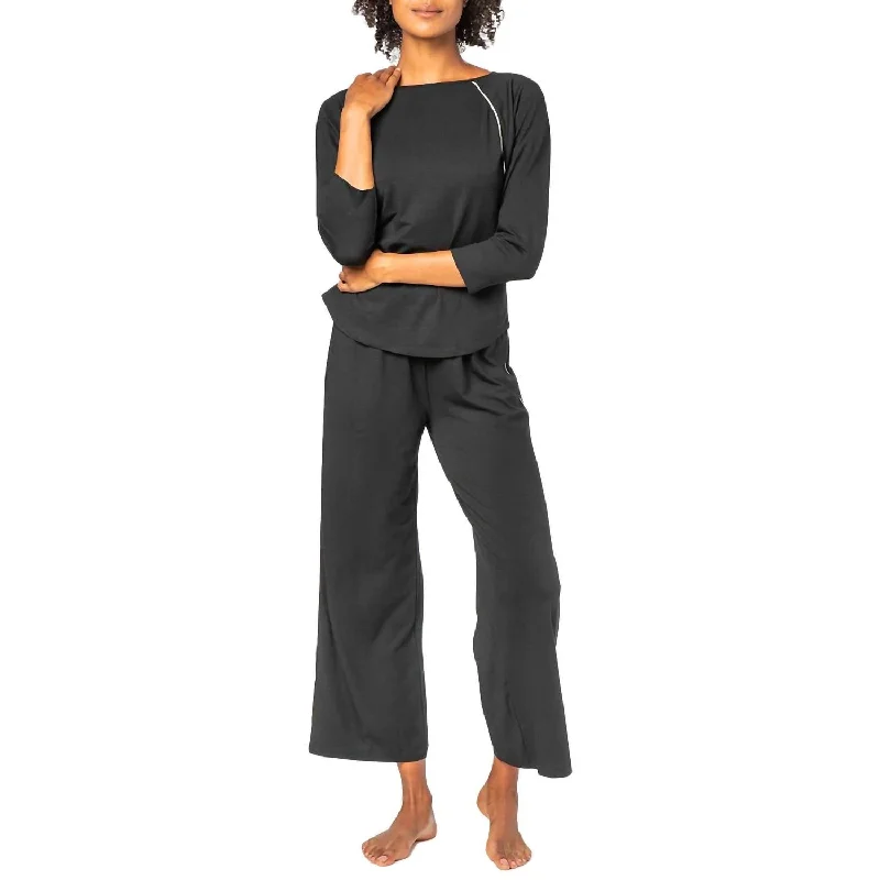 3/4 Sleeve Sleepwear Set In Black