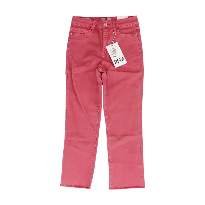 Pink Solid High Rise Straight Leg Jeans