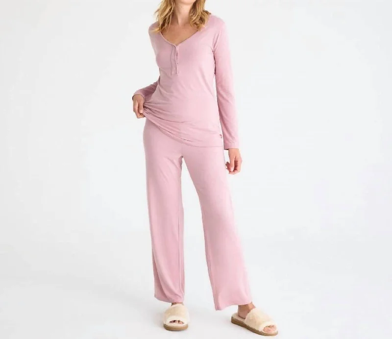 Women's Long Sleeve Nursing Pj In Desert Pink