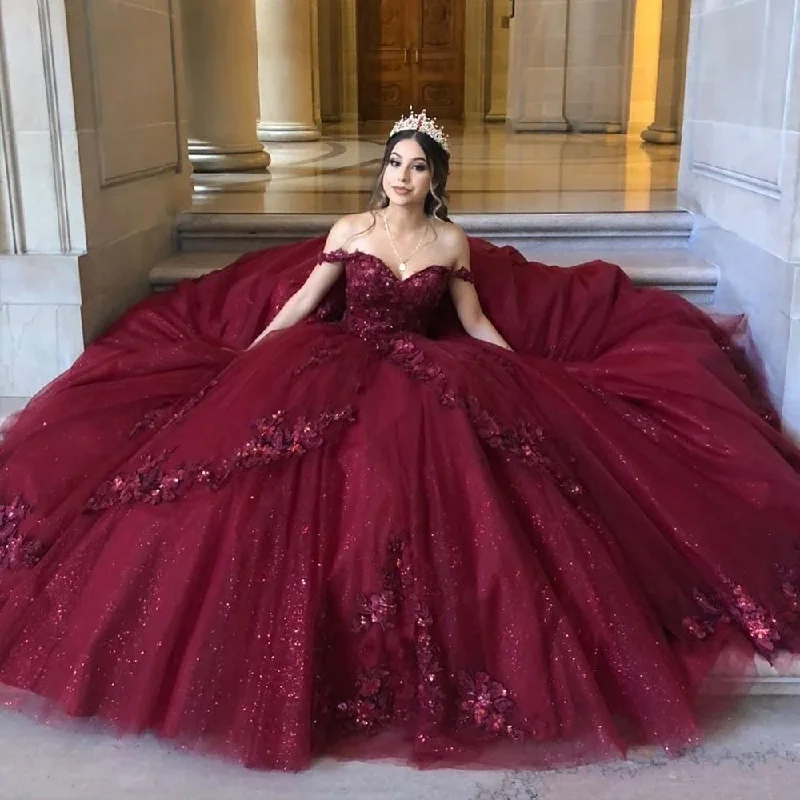 Burgundy Quinceanrea Dresses Wine Red Sweetheart Sweet 16 Princess