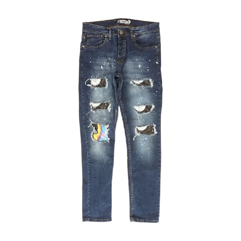 Blue Solid Skinny Leg Jeans