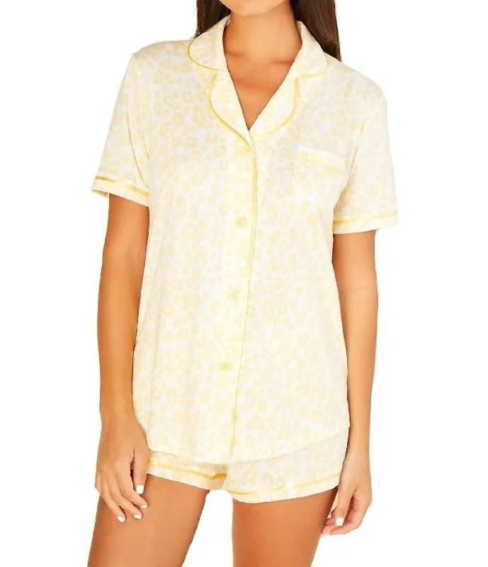 Bella Printed Short Sleeve Top & Boxer Pajama Set In Animal Limone/limone