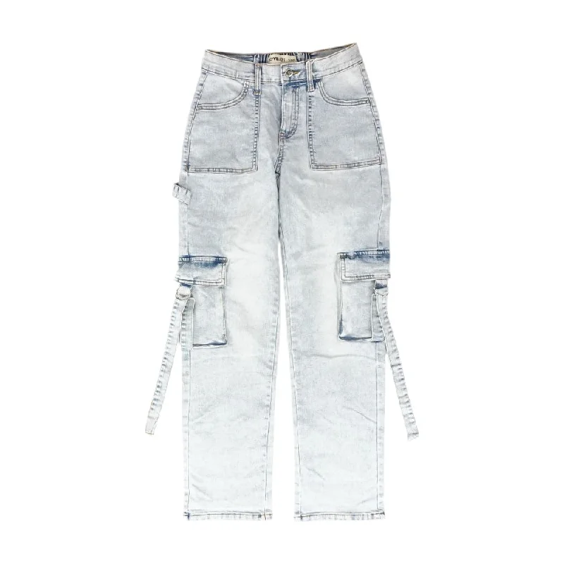 Blue Solid Straight Leg Jeans