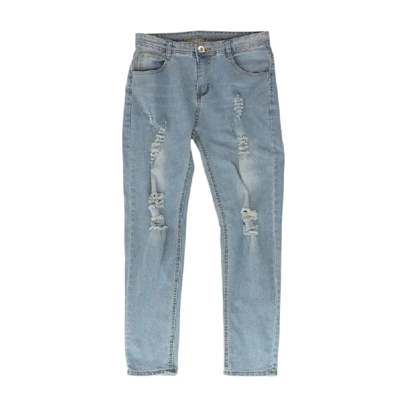 Blue Solid High Rise Regular Jeans