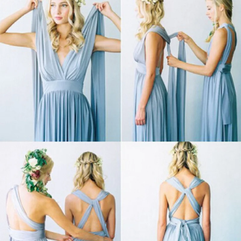 Convertible Simple Blue Jersey High Quality Custom Floor-Length Cheap Bridesmaid Dresses, WG80