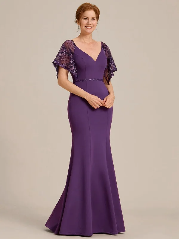 Cecil | Sexy V Neck Maxi Bodycon Mother of the Bride Dress