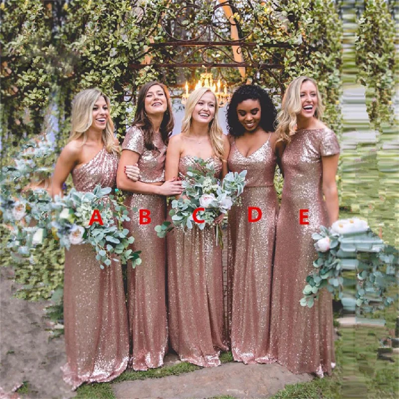 Sparkly Champaghe Gold Cheap Mismatched Sequin New Bridesmaid Dresses, PD0370