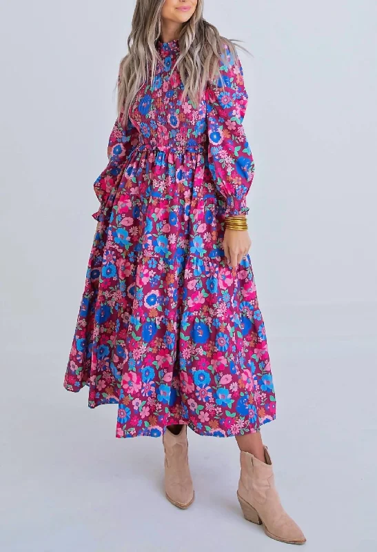 London Floral Maxi Dress in Magenta