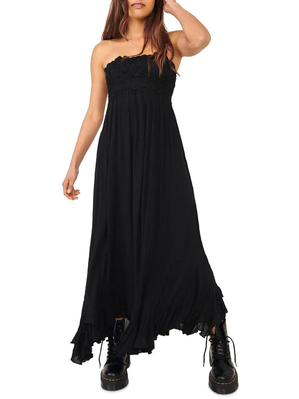 Adella Womens Smocked Strapless Maxi Dress