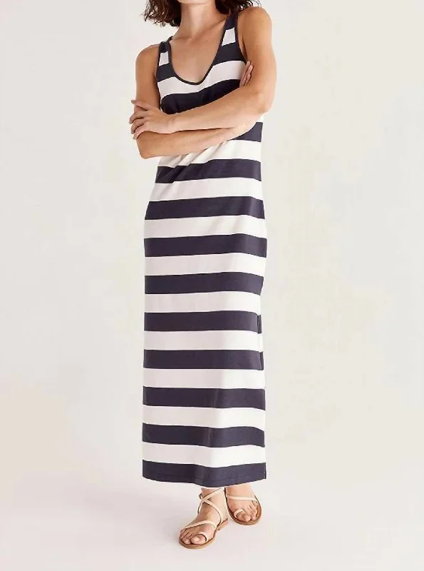 Mallory Stripe Maxi Dress in Navy/White