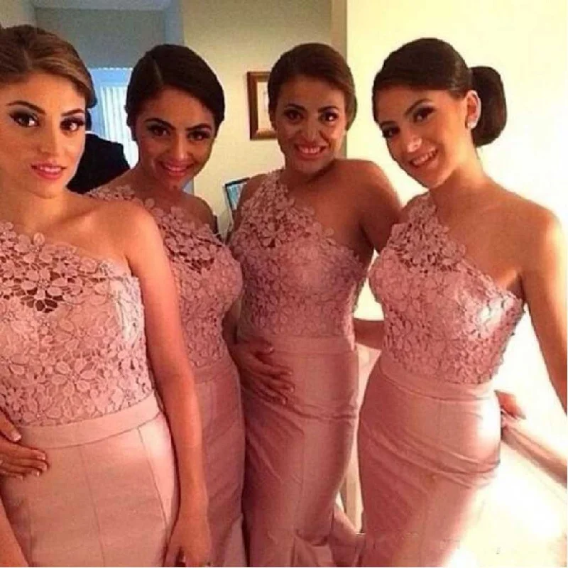 Charming One Shoulder Mermaid Sexy Junior Pink  Impressive Long Bridesmaid Dresses, WG93