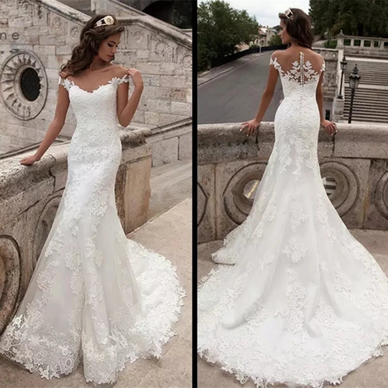 Mermaid Wedding Dresses Elegant Lace ivory Bridal Gown Off Shoulder Sweetheart Vintage Country Wedding Gowns Plus Size