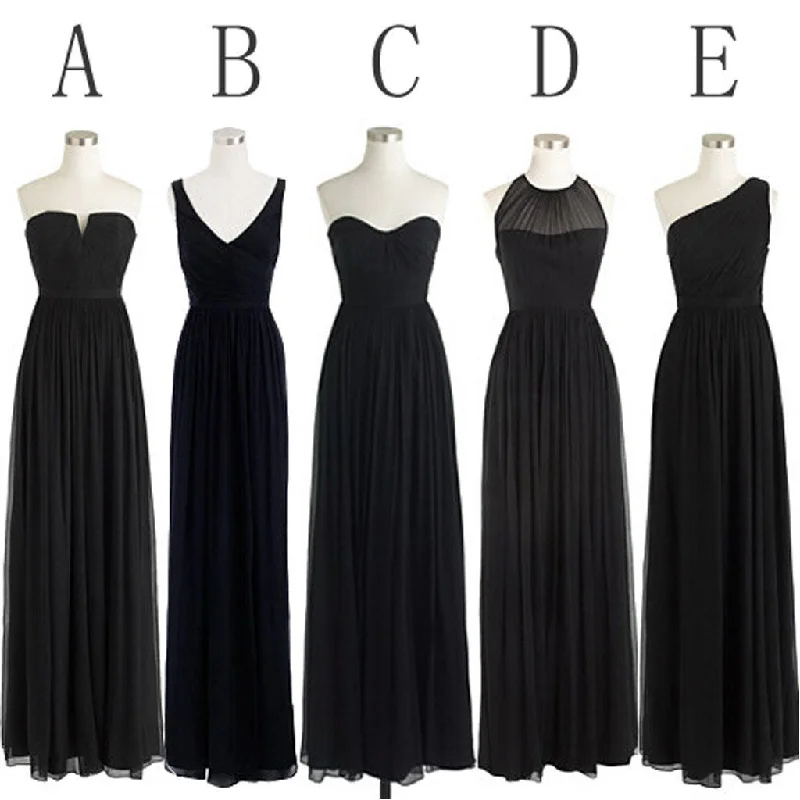 Black Cheap Simple Mismatched Styles Chiffon Floor-Length Formal Long Bridesmaid Dresses, WG187