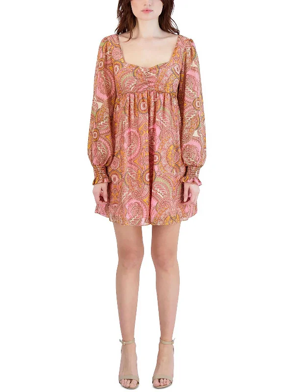 Womens Paisley Mini Babydoll Dress