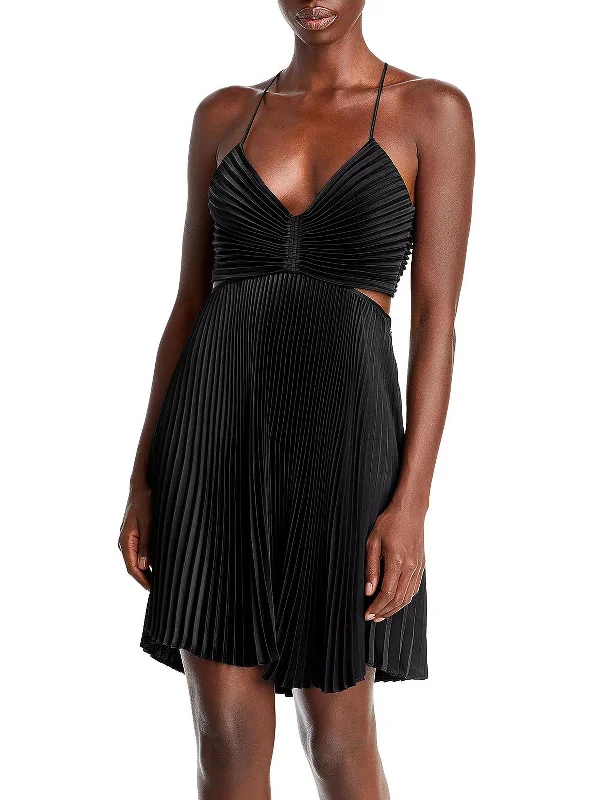 Womens Cut-out Pleated Mini Dress