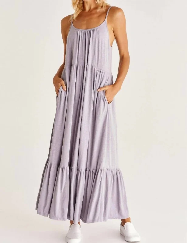 Lido Slub Tiered Maxi Dress in Lavender Ash