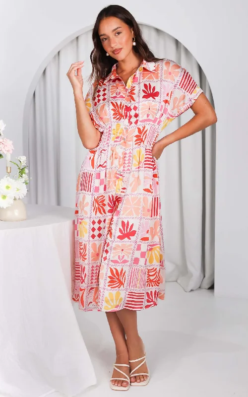 (Preorder) Rainier Midi Dress - Pink Multi Print