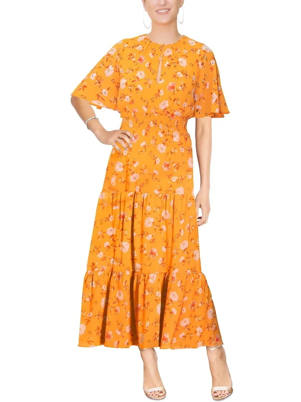 Womens Chiffon Smocked Maxi Dress