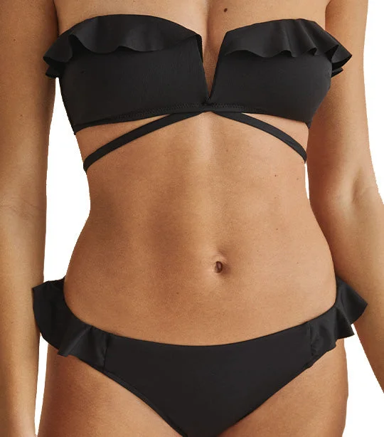 Flounced Bikini Bottoms Black