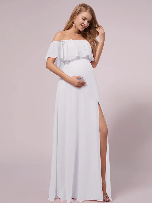 Maxi Chiffon Off the Shoulder Ruffled Maternity Evening Dress