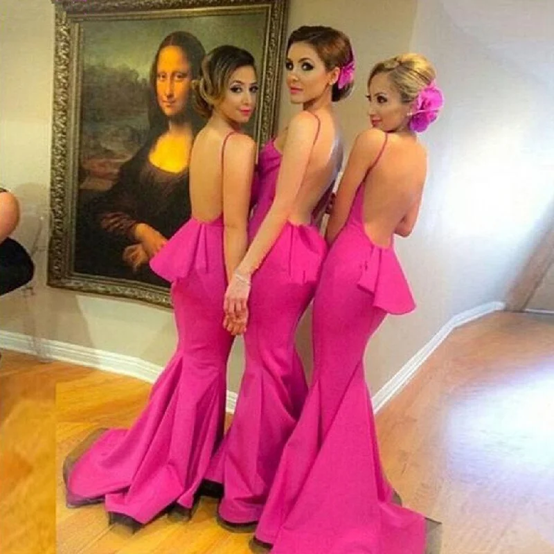 Beautiful Sexy Backless Mermaid Young Girls Rose Red Bridesmaid Dresses with Small Train, WG131