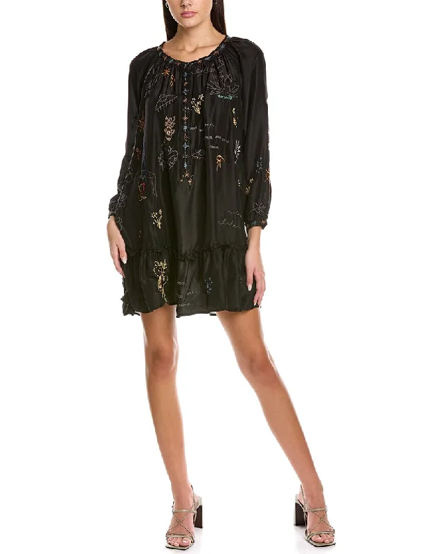 Calme by Johnny Was Yogi Embroidered Friday Silk Mini Dress