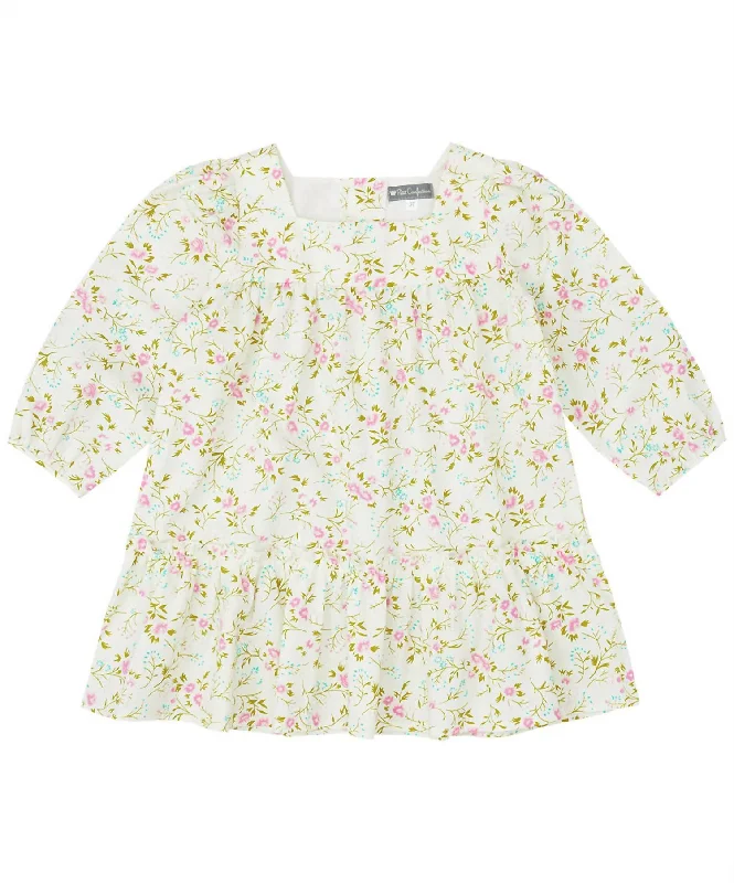 Kids' Floral Long-Sleeve Dress In Cream