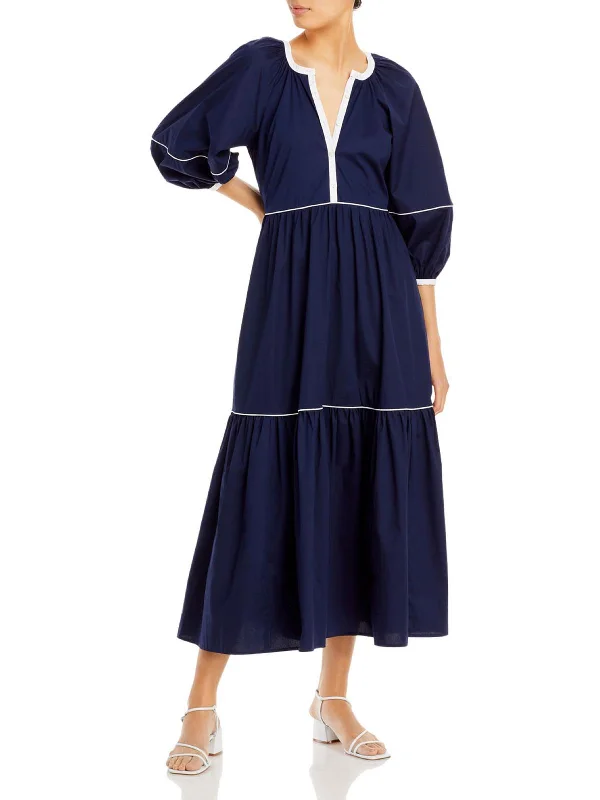 Demi Womens Puff Sleeve Long Maxi Dress