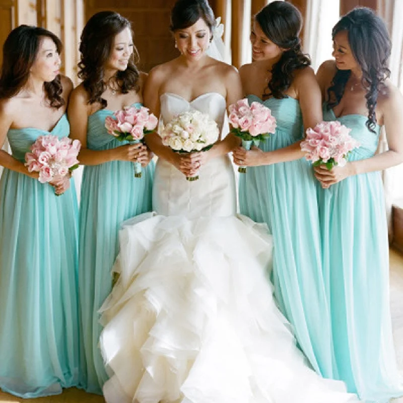 Simple Classic High Waist Line Popular Blue Cheap Long Wedding Party Bridesmaid Dresses, WG107