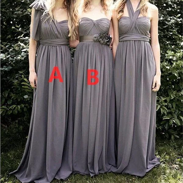 Junior Popular Convertible Chiffon Gray Cheap Long Bridesmaid Dresses Wedding Party, WG111