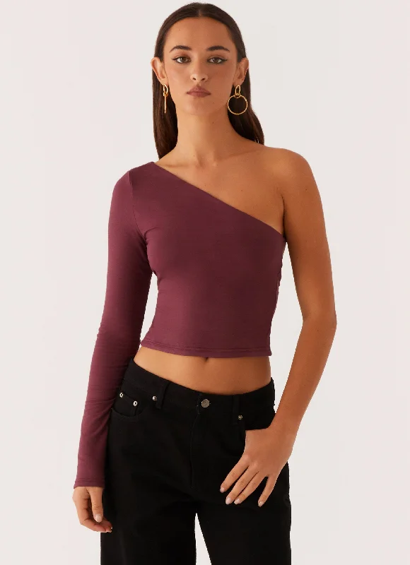 Hawkins Open Back One Shoulder Top - Mulberry