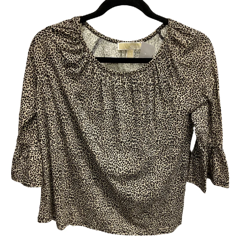 Top 3/4 Sleeve Basic By Michael By Michael Kors In Animal Print, Size: S