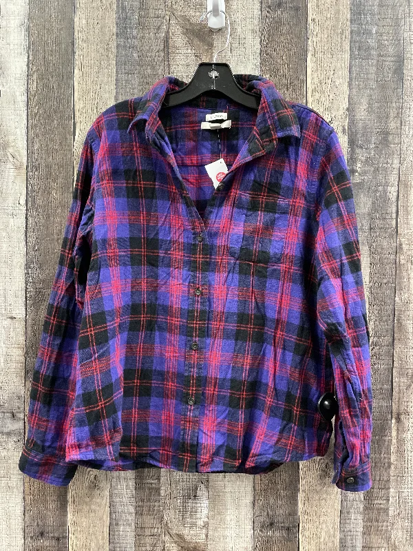 Top Long Sleeve By L.l. Bean In Plaid Pattern, Size: M