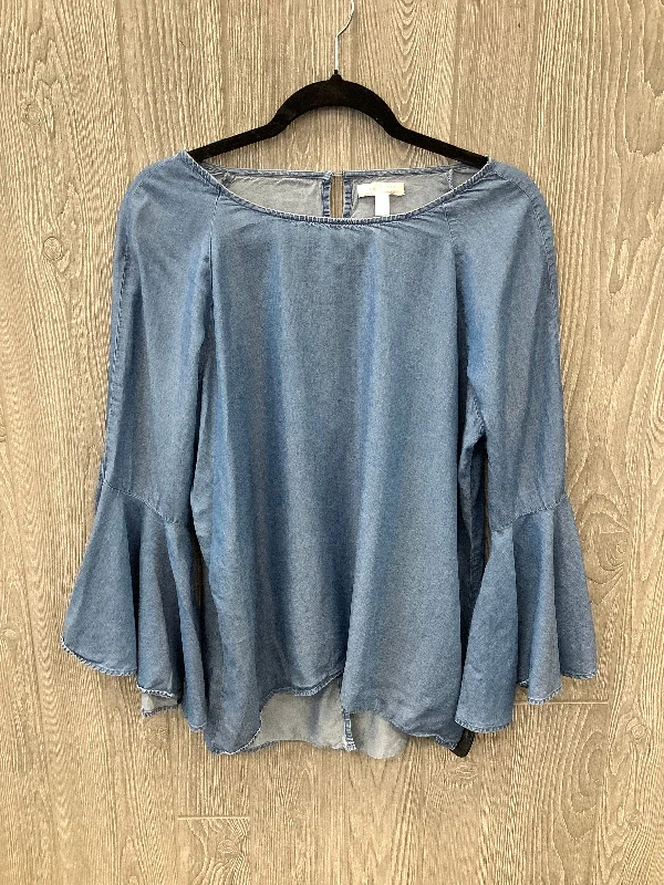 Top Long Sleeve By Lc Lauren Conrad In Blue Denim, Size: L