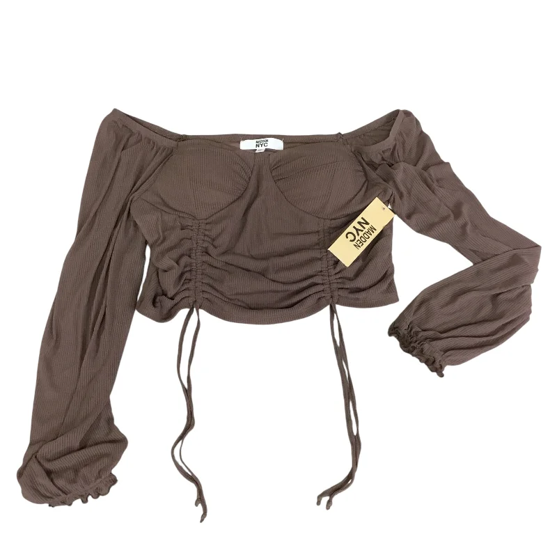 Top Long Sleeve By Madden Nyc In Brown, Size: Xxl