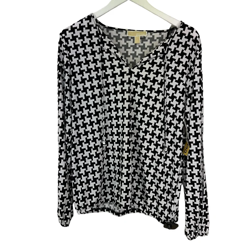 Top Long Sleeve Designer By Michael By Michael Kors In Black & White, Size: L